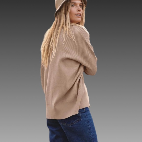 NWT ANRABESS Pink Khaki Oversized Button Up Cardigan Sweater Size Small - Picture 2 of 7